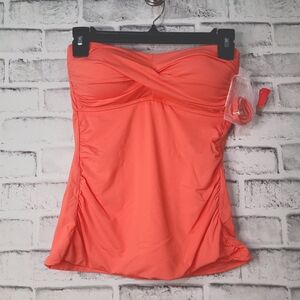 NWOT Anne Cole Coral Ruched Tankini Top Size Small